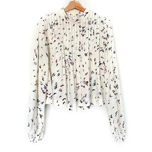 Ganni Floral Ivory Pintuck Top. Size 10.